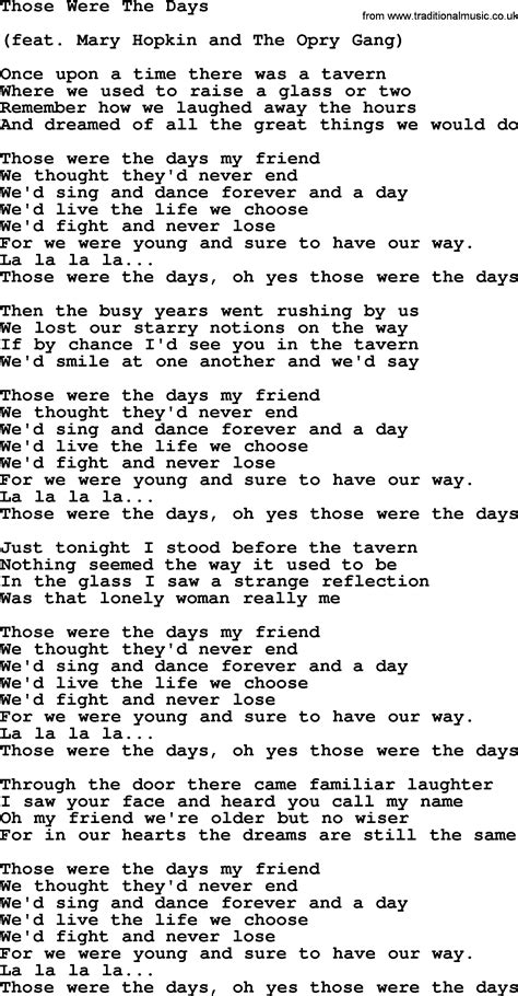 THOSE WERE THE DAYS Lyrics .